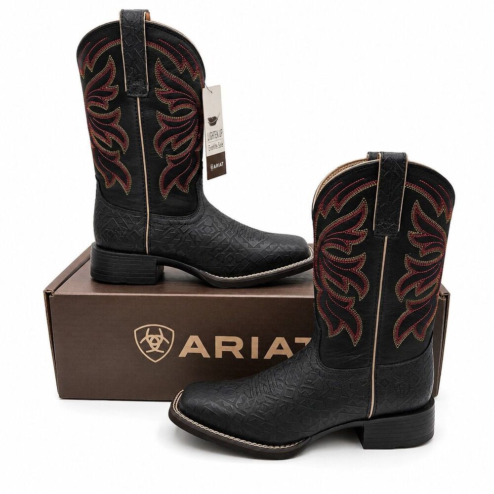 Ariat Buckley Western Cowboy Boots Black Emboss Women's 7.5 B Square Toe 1005088